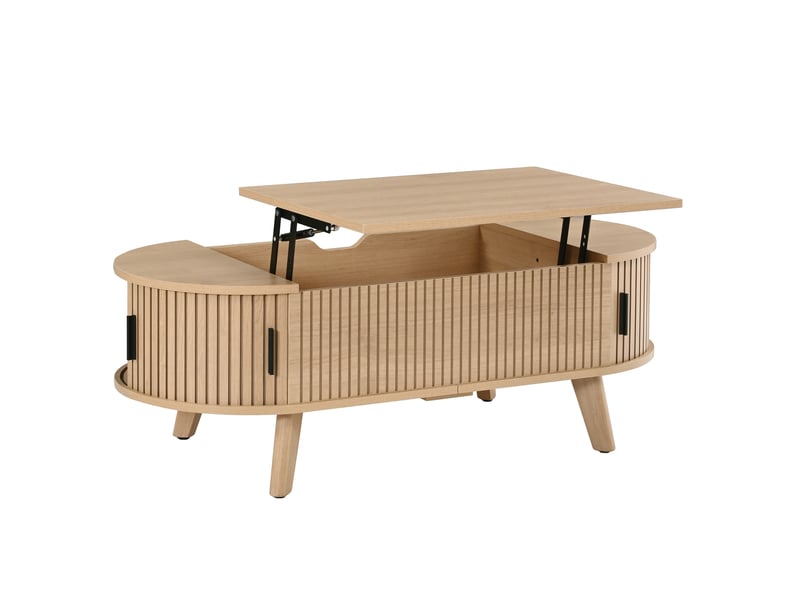 Table basse relevable 110 x 50 x 53,5 cm naturelle en mdf, rangement caché et portes coulissantes - Conforama D