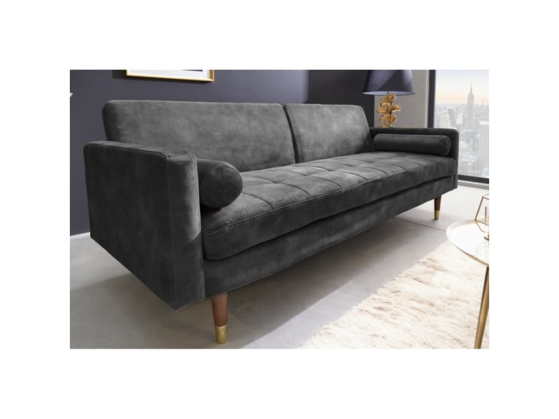 Canapé droit atelia gris convertible – canapé-lit design en velours avec structure en bois massif  - Conforama D