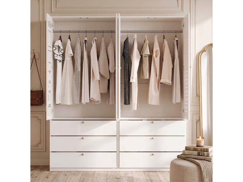 Armoire 12 portes 270 cm chêne clair et gris avec 3 penderies et 3 tiroirs  - Conforama B