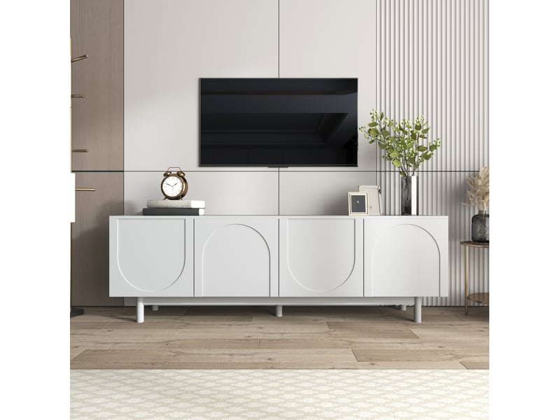  Meuble tv modenvie blanc 175 x 38 x 56 cm à 4 portes avec tablettes réglables  - Conforama D