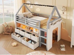 Lit mezzanine 90x200 cm LEYTN coloris gris