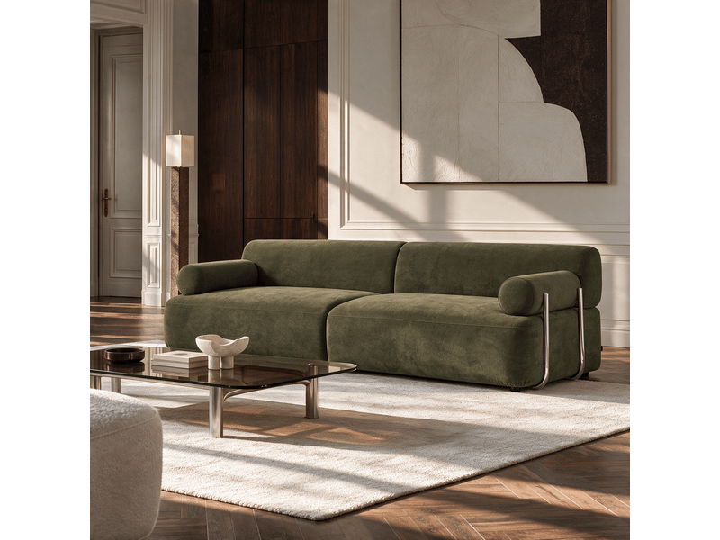  Canapé 3 places en tissu tramé toucher doux vert vintage volta 1VOL3PTTVV - Conforama B