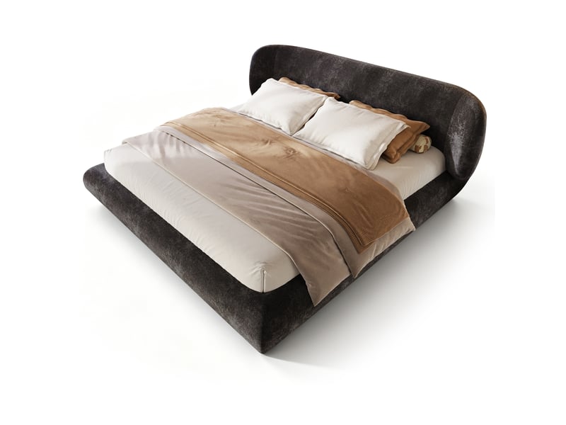 Lit 2 places 140x190 cm, tête de lit rembourrée, sommier à lattes, coins arrondis, cadre rembourré, chenille pour chambre - gris - Conforama A