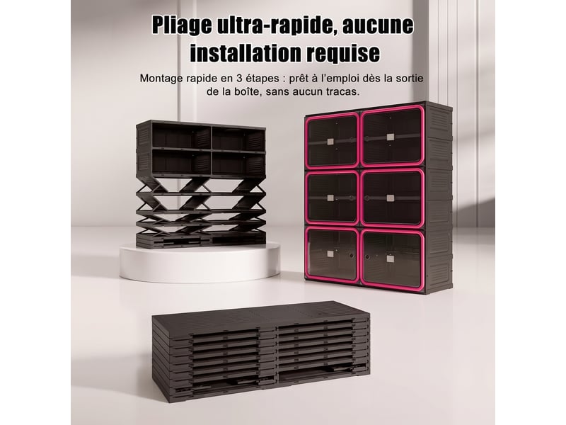  Armoire à chaussures en plastique pp - 24 paire(s) - porte abattante transparente - anti‑poussière - sans assemblage - meuble rangement chaussures petit espace - noir‑rouge  - Conforama D
