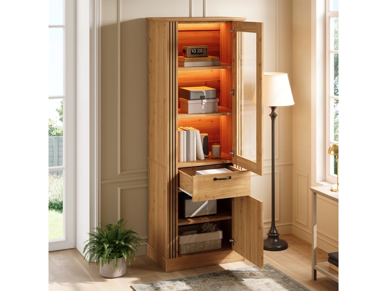 Vitrine 62x41x180 cm avec éclairage led contrôlé par application, coloris naturel - Conforama E
