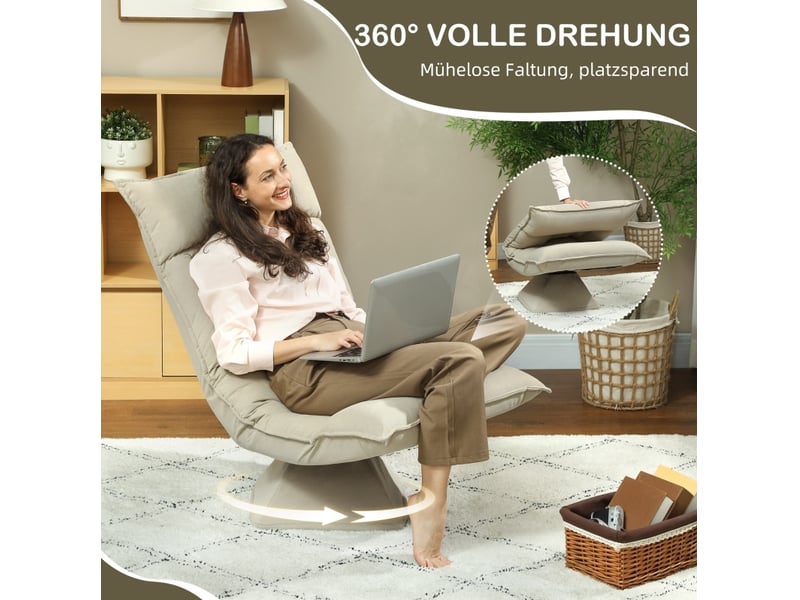  Fauteuil de sol 70x62x95 cm pivotant 360° à dossier réglable beige  - Conforama D