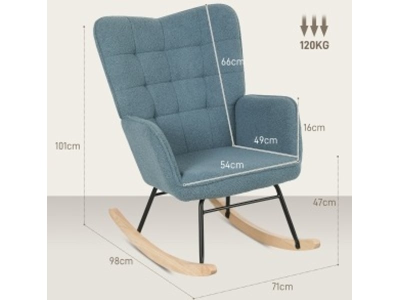 Fauteuil à bascule tcqpz en polyester effet bouclette bleu clair 71 x 98 x 101 cm - Conforama B
