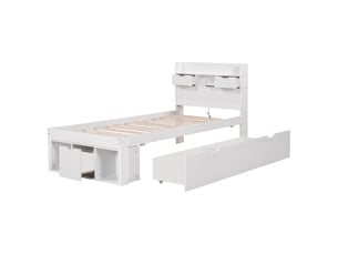 Lit avec rangement 90x190 cm BGSRYAO coloris blanc