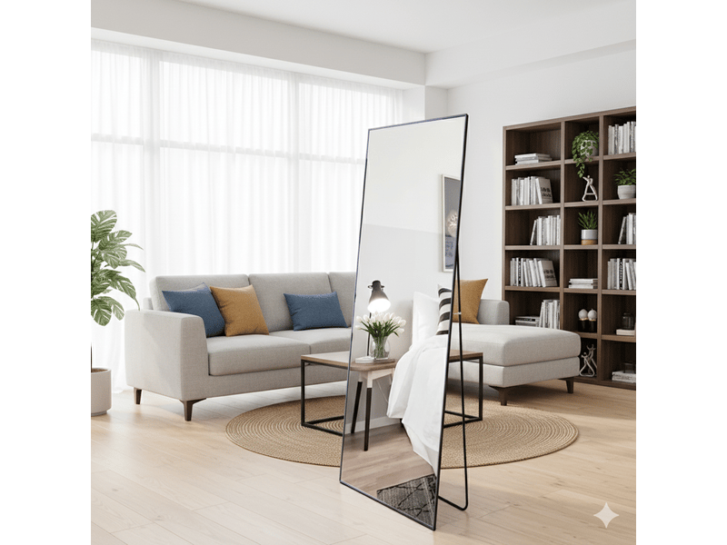  Miroir pleine longueur 150 x 40 cm - miroir sur pied avec cadre en alliage d'aluminium - noir  - Conforama C