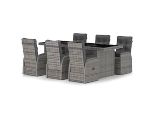 Mobilier à dîner jardin 7 pièces avec coussins résine tressée gris 02_0014931