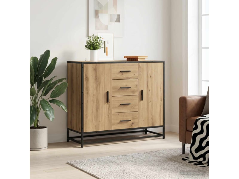  Buffet - bahut - meuble de rangement chêne artisanal 92 x 35 x 76 cm bois d'ingénierie  - Conforama B