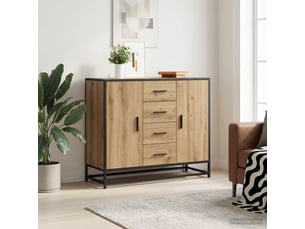 Buffet - bahut - meuble de rangement chêne artisanal 92 x 35 x 76 cm bois d'ingénierie