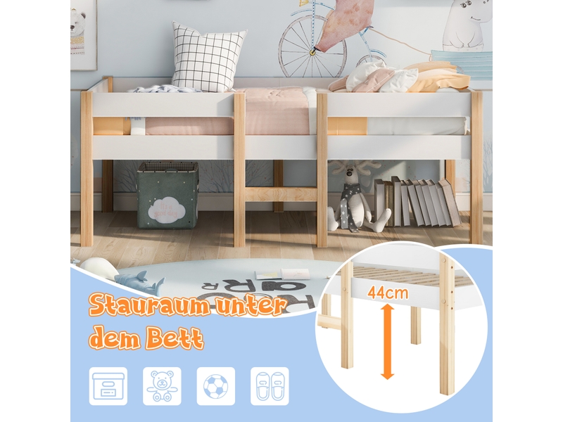  Lit mi hauteur enfants avec 2 maxi tiroirs - bois massif - blanc-chêne  - Conforama D