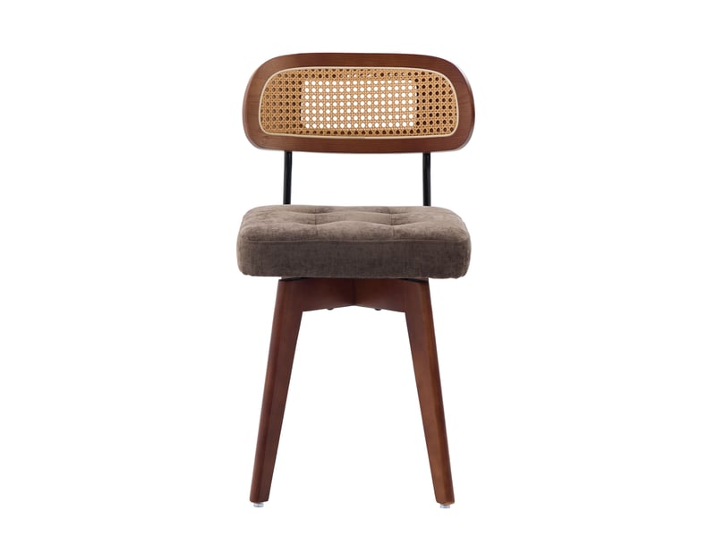  Lot de 2 chaises pivotantes 360° 43x50x77 cm – marron café – dossier en rotin tressé, assise chenille  - Conforama D