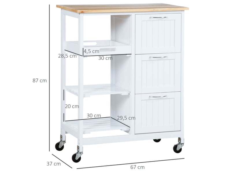  Desserte 67x37x84 cm à roulettes mdf blanche  - Conforama E