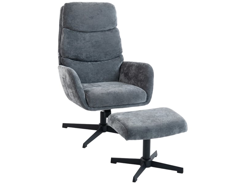Ensemble 2 pièces : fauteuil lounge à haut dossier avec pouf, base métallique, fonction de bercement - Conforama A