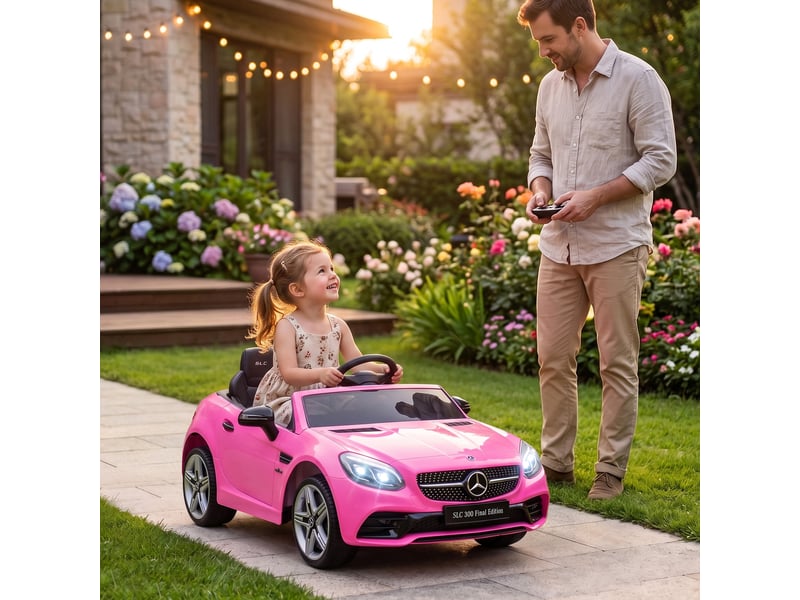  Voiture électrique pour enfants de 3 à 6 ans avec lumières led, effets sonores et télécommande, 107 x 62,5 x 44 cm, rose  - Conforama C
