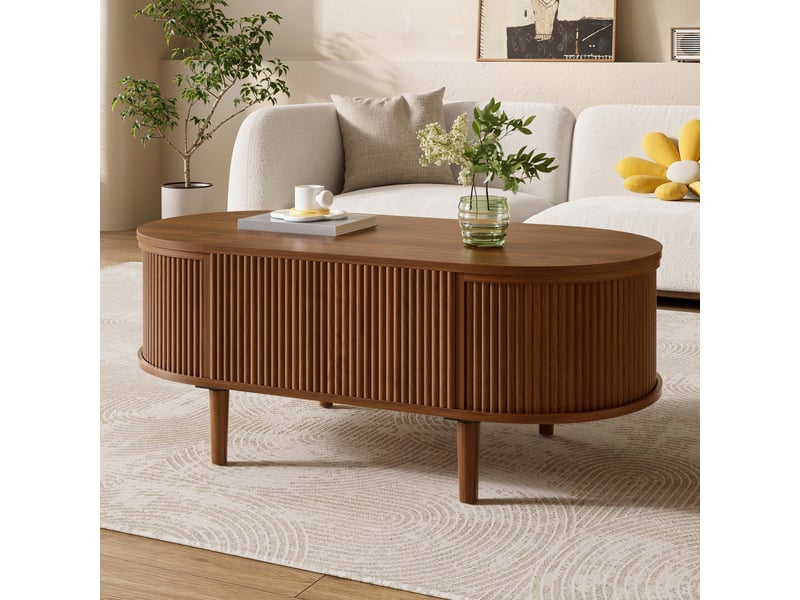  Table basse ovale relevable avec rangement, finition noyer, 100 x 48 x 54,5 cm  - Conforama B