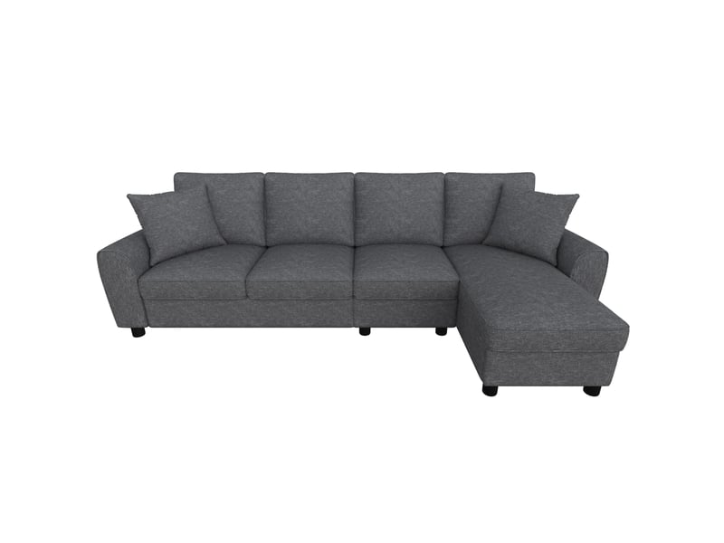  Canapé d'angle en chenille, canapé 3 places gris avec méridienne coffre, dossier rabattable et porte-gobelets pour salon, 280x136x82cm  - Conforama A