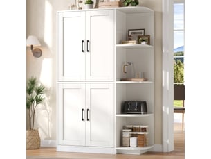 Buffet de cuisine grand volume 103x40x163 cm, meuble haut blanc 4 portes et 4 rangements ouverts, idéal stockage vaisselle et décoration, mdf