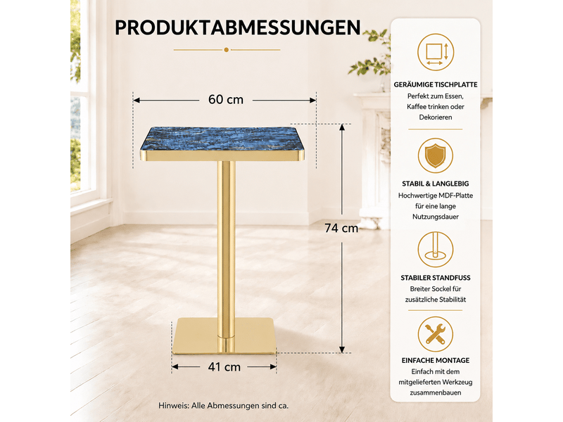  Table à manger carrée effet marbre, plateau uv, pieds en métal, design moderne  - Conforama C