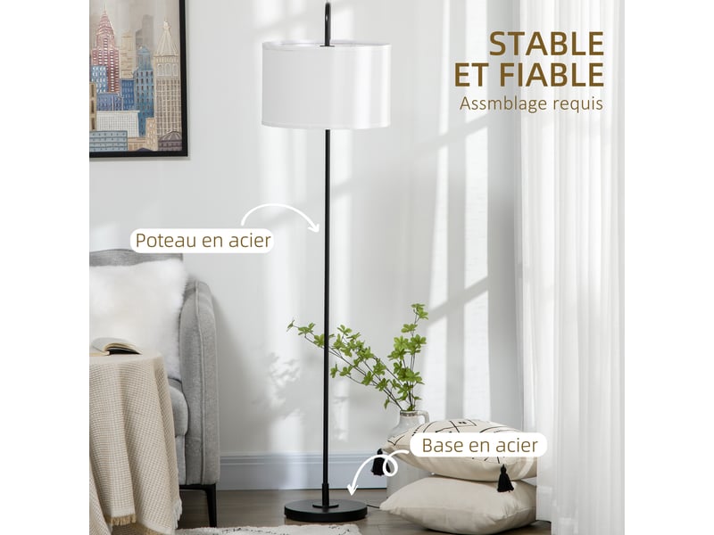  Lampadaire sur pied salon en métal noir moderne avec abat-jour câble de 180 cm noir 64 x 38 x 163,5 cm  - Conforama W