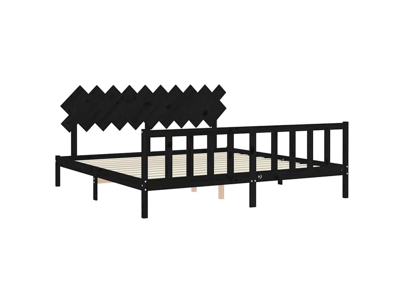  Lit double- lit adulte -  cadre de lit sans matelas noir 200x200 cm bois massif de pin  - Conforama D