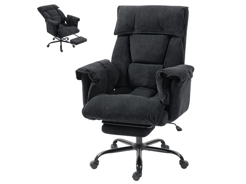  Fauteuil de bureau inclinable avec repose-pieds, dossier haut, hauteur réglable et roulettes, noir  - Conforama B