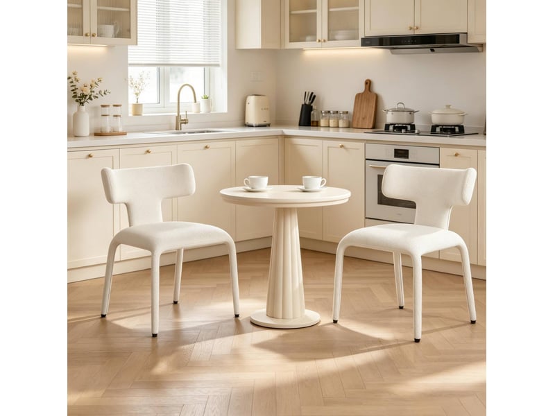  Chaise de salle à manger lot de 2 pivotantes avec dossier incurvé et roulettes en lin et métal crème abricot  - Conforama D