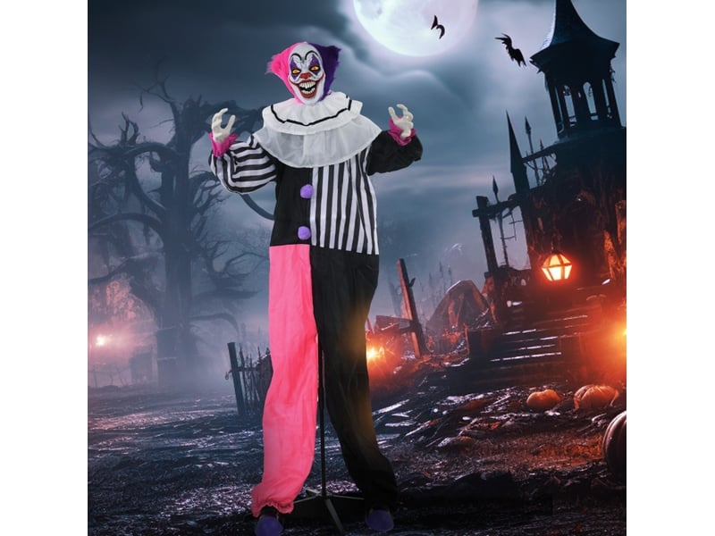  Décoration clown halloween animée 60x18x173 cm rire métal rose et noir  - Conforama B
