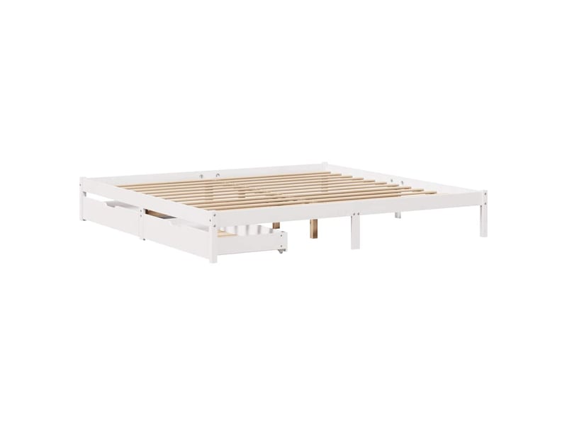  Lit double- lit adulte -  cadre de lit sans matelas blanc 180x200 cm bois massif de pin  - Conforama B