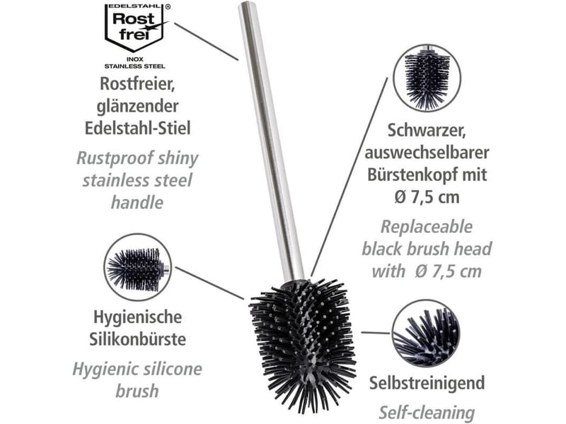  Brosse de silicone avec manche acier inox brosse de toilette avec tête de rechange en silicone brillant  - Conforama C