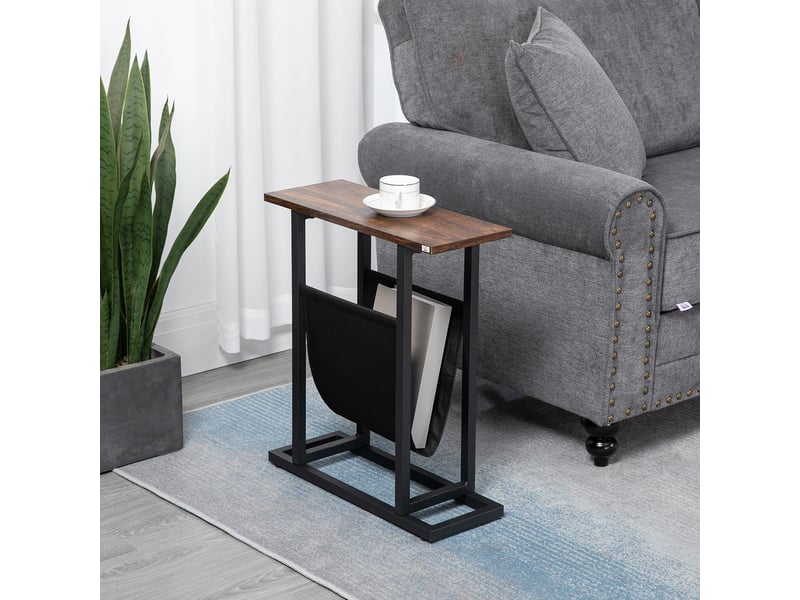  Table d'appoint bout de canapé avec porte-revues strucuture en acier design industriel noir marron foncé 49 x 19 x 55 cm  - Conforama W