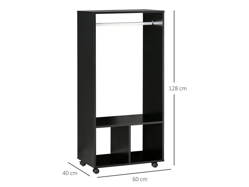  Lot de 2 portants à vêtements penderie mobile avec roulettes 2 niches + espace grand penderie en bois noir  - Conforama C