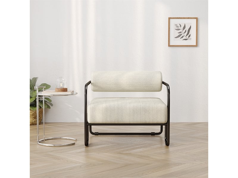  Fauteuil lounge moderne en velours côtelé - 68.5 x 73 x 70.5 cm - chaise de salon design industriel avec pieds métal - beige  - Conforama C