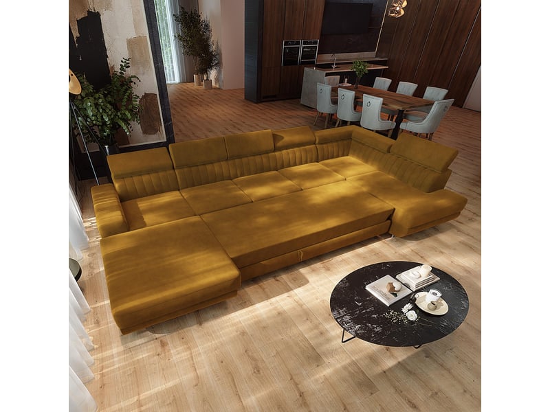 Canapé d'angle gaian, velours jaune - Conforama D