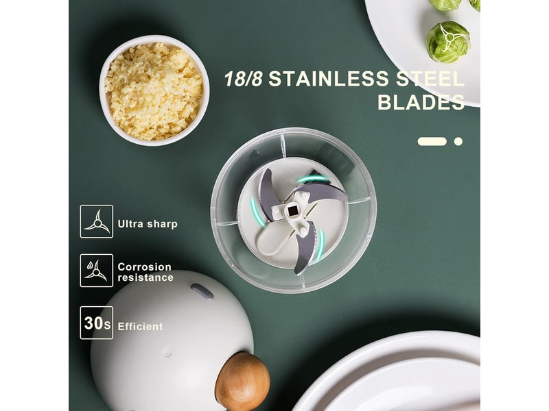 Hachoir manuel, hachoir manuel pour fruits et légumes avec 3 lames en acier inoxydable, mini mixeur avec corde pour légumes, viandes, noix, oignons ( - Conforama D