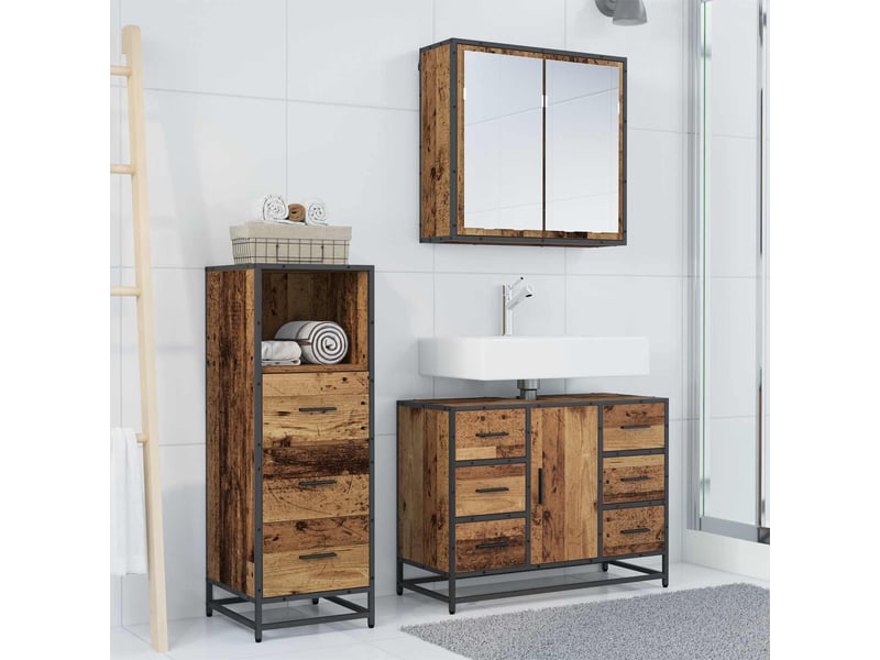 Ensemble de mobilier de salle de bain 3 pc bois ancien cf64278 - Conforama D