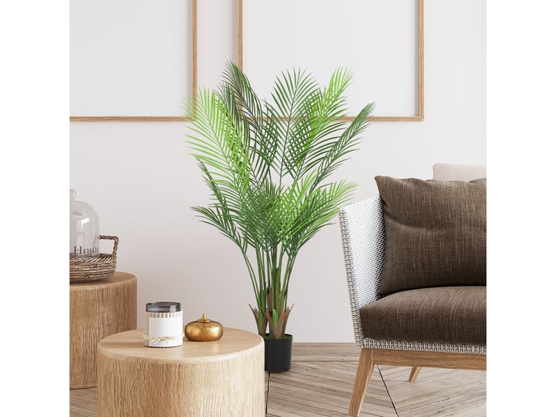  Plante artificielle intérieure 120 cm, palmier arbre artificiel avec pot en plastique et flocage, vert  - Conforama D