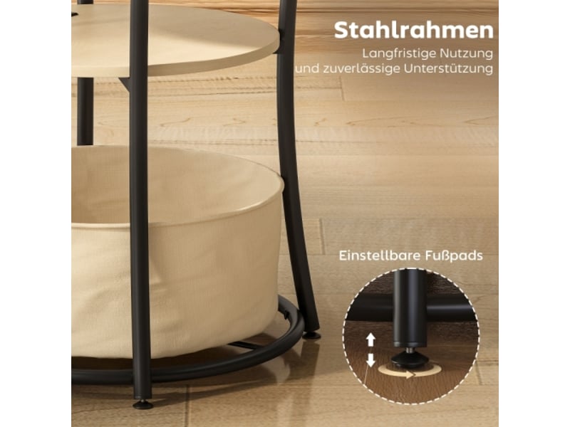  Table d’appoint 3 niveaux en bois naturel avec station de charge, rangement en tissu, 50x50x55,1 cm  - Conforama D