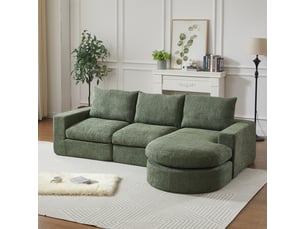 Fauteuil modulable vert en chenille avec rangement intégré et méridienne réversible pour salon contemporain