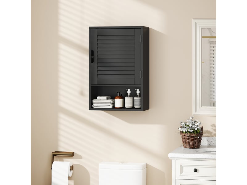  Armoire de salle de bain murale noire, porte persienne amortie, 40 x 20 x 60 cm  - Conforama C