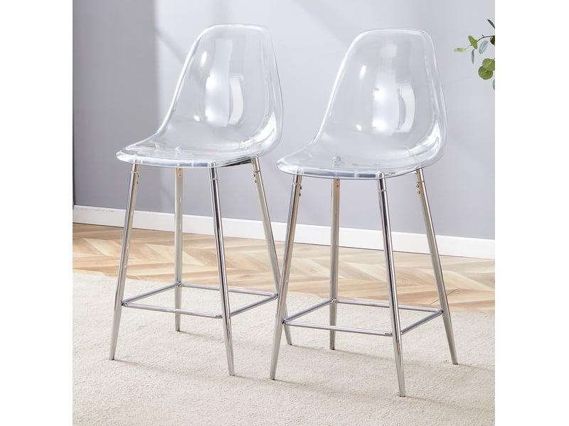  Tabouret de bar transparent avec repose-pieds et structure métallique, style moderne, en plastique, argent  - Conforama B