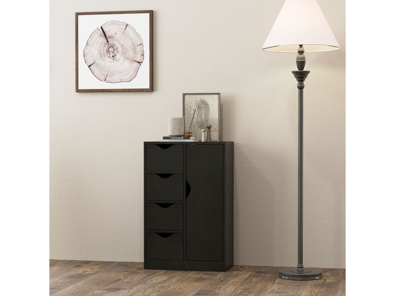  Meuble de rangement avec buffet, commode, armoire et quatre tiroirs, en bois, pour salon, cuisine, entrée, salle à manger, noir  - Conforama D