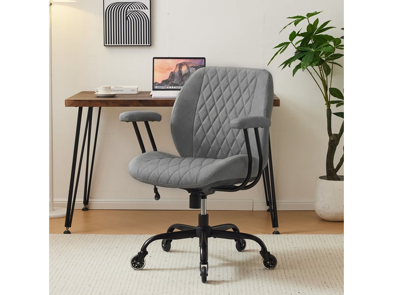 Chaise de bureau ergonomique avec soutien lombaire, hauteur réglable, dossier inclinable et accoudoirs en cuir gris - Conforama B