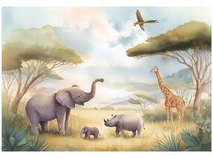 Papier peint panoramique intissé animaux safari beige - 300x210 cm - papier peint enfant