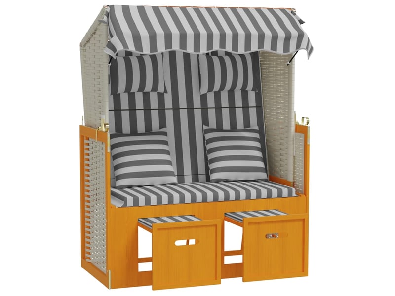  Strandkorb avec coussins résine tressée bois solide blanc gris 02_0012175  - Conforama C
