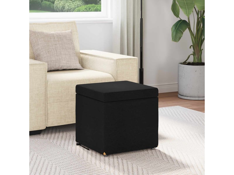  Tabouret bas, ottoman noir 41x41x40 cm tissu et bois stratifié  - Conforama C