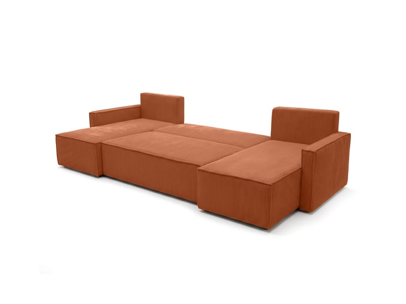  Farah - canapé d'angle panoramique convertible 6 places accoudoirs slim en velours cotelé  - Conforama C