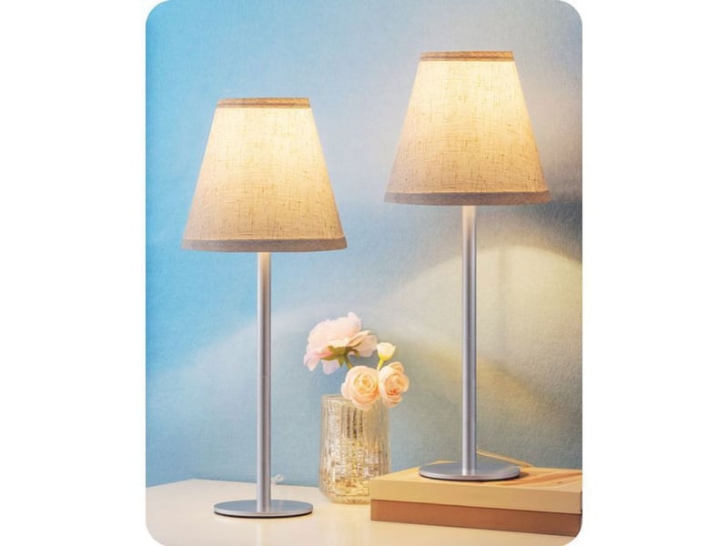  Lampe de chevet led lot de 2 2700k abat-jour lin beige e27 4w 370618_AACUS31389_6_DROPFR - Conforama A